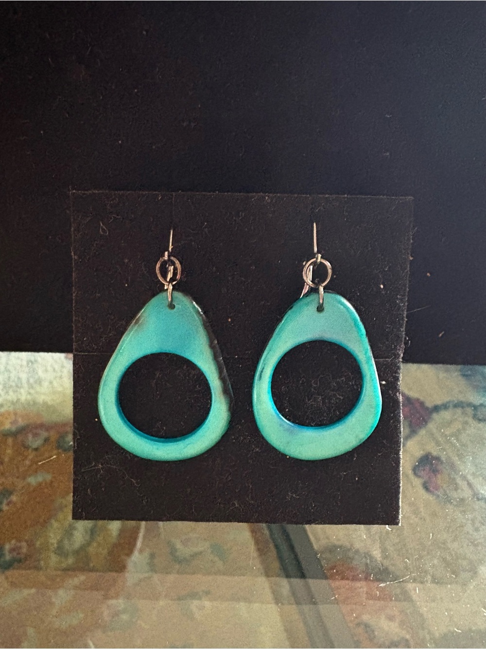 Tagua Nut Teal Turquoise Lightweight Dangle Earrings - Women Jewelry